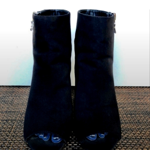 Parker & Sky black Peep Toe Sparkly Silver Heeled ankle Boots booties Size 7.5 - Picture 5 of 10